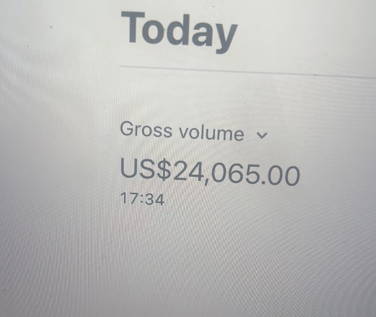 Stripe daily gross volume of US$24,065.00